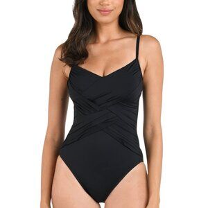 NWT La Blanca Island Goddess Draped Front Lingerie One Piece in Black Size 8